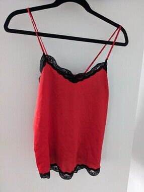 Women's Red And Black Lace-Trim Camisole Top - Size US S-M
